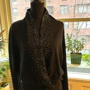 Classiques Entier  Black Silk Cashmere blend beaded shawl collar sweater